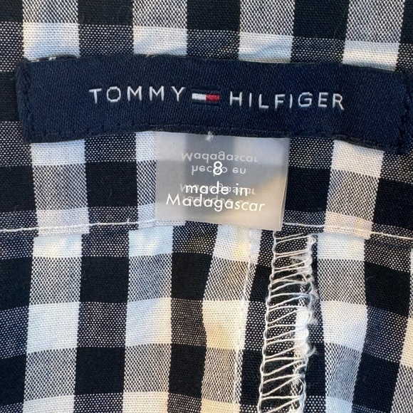 Tommy Hilfiger Gingham Cotton Button Down Short Sleeve Tie Waist Navy/White 8 - Picture 10 of 13
